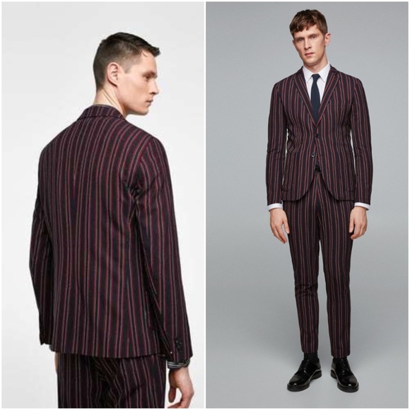 Zara Suits & Blazers Zara Man Fully Lined Burgundy Striped Suit